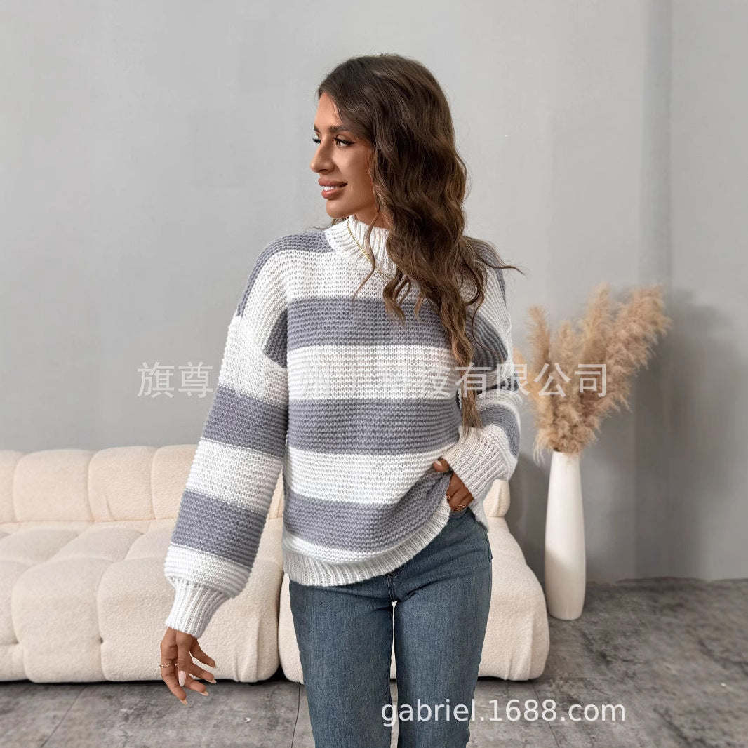 High-Neck Knit Sweater
