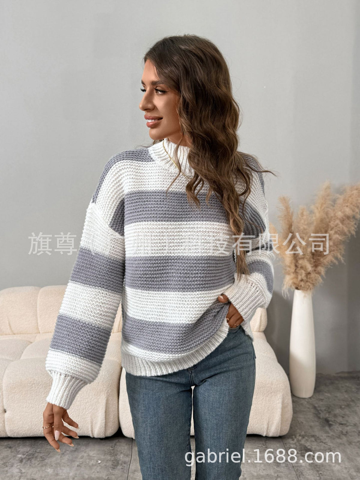 High-Neck Knit Sweater