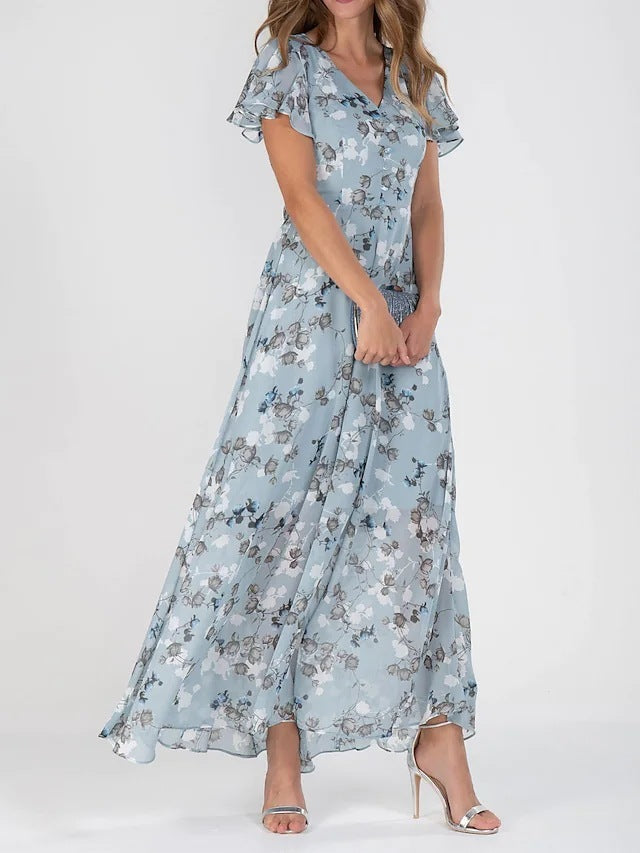 Flowers Print Short Sleeve Dress Summer Fashion Ruffle Beach Dresses Women's Clothing