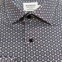 Men’s Navy & White Micro Floral Print Slim Fit Shirt – 100% Cotton
