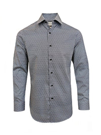 Men’s Navy & White Micro Floral Print Slim Fit Shirt – 100% Cotton