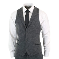 Men's Grey Black 3 Piece Tweed Suit Herringbone Wool