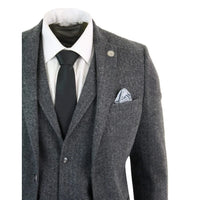 Men's Grey Black 3 Piece Tweed Suit Herringbone Wool