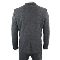 Men's Grey Black 3 Piece Tweed Suit Herringbone Wool