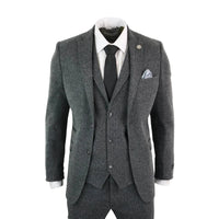 Men's Grey Black 3 Piece Tweed Suit Herringbone Wool
