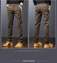Men’s Slim Straight Stretch Twill Trousers – Smart Casual Cotton Pants