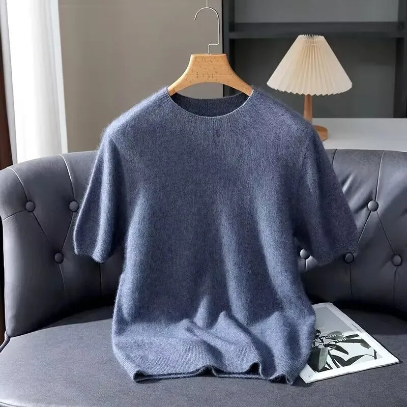 Men’s Short-Sleeve Knit Sweater - Cashmere-Feel Knit Tee