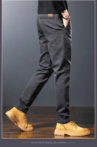 Men’s Slim Straight Stretch Twill Trousers – Smart Casual Cotton Pants