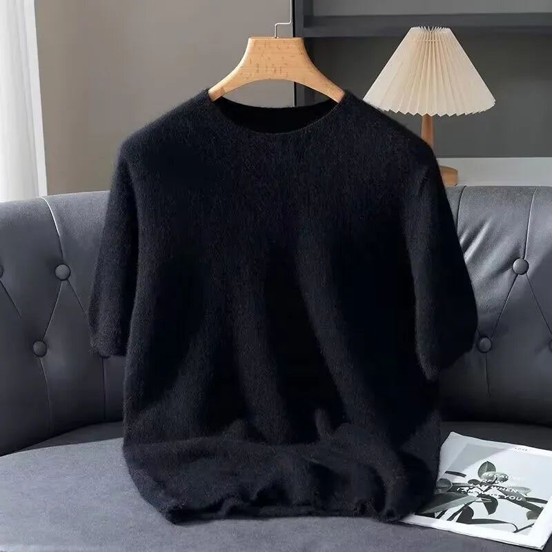 Men’s Short-Sleeve Knit Sweater - Cashmere-Feel Knit Tee