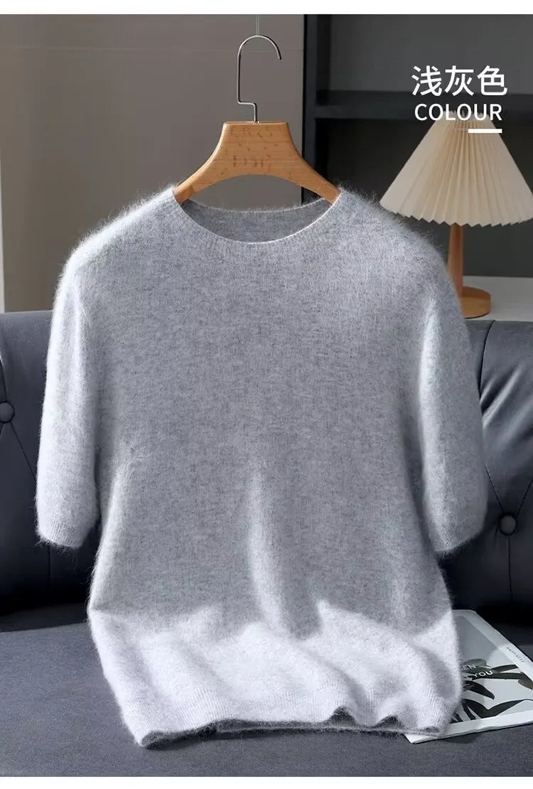 Men’s Short-Sleeve Knit Sweater - Cashmere-Feel Knit Tee