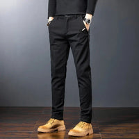 Men’s Slim Straight Stretch Twill Trousers – Smart Casual Cotton Pants