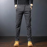 Men’s Slim Straight Stretch Twill Trousers – Smart Casual Cotton Pants