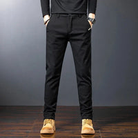 Men’s Slim Straight Stretch Twill Trousers – Smart Casual Cotton Pants