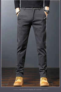 Men’s Slim Straight Stretch Twill Trousers – Smart Casual Cotton Pants