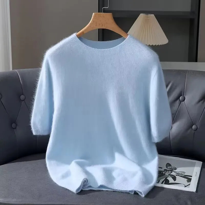 Men’s Short-Sleeve Knit Sweater - Cashmere-Feel Knit Tee