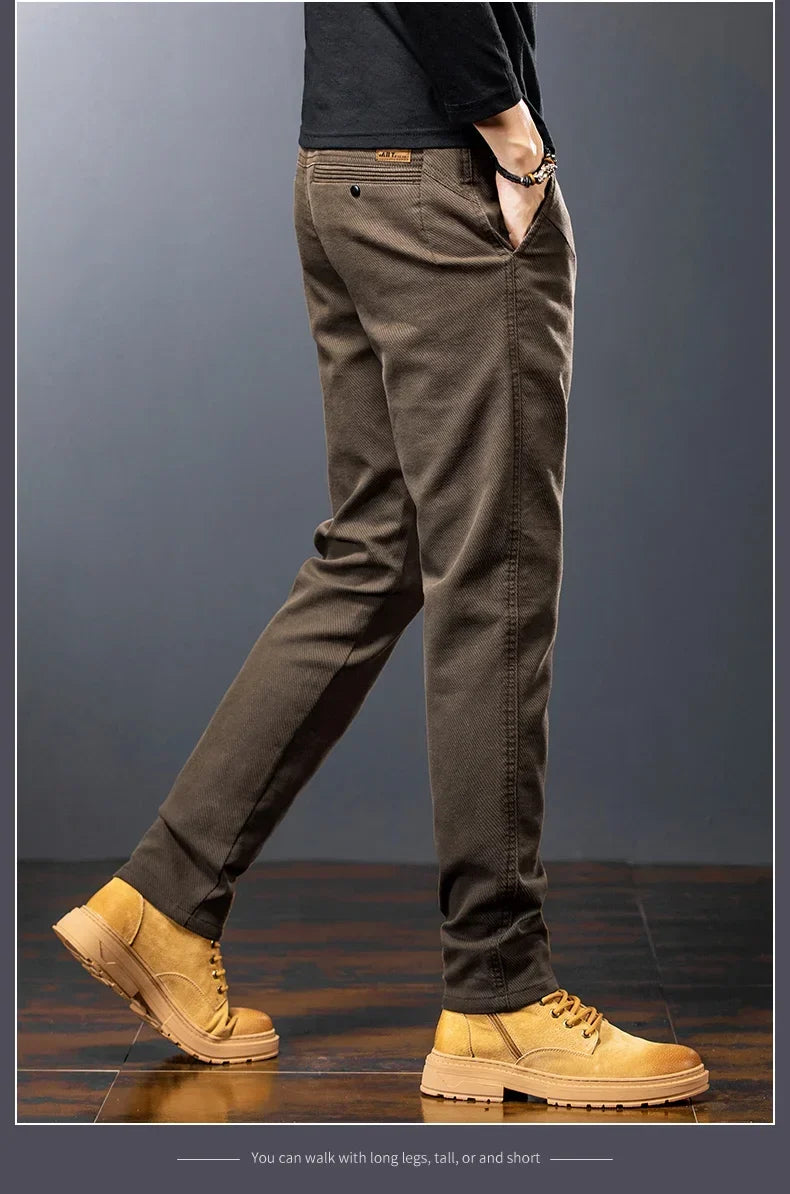 Men’s Slim Straight Stretch Twill Trousers – Smart Casual Cotton Pants