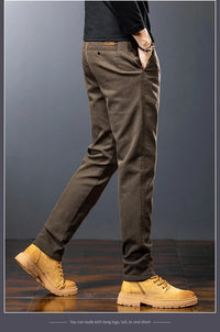 Men’s Slim Straight Stretch Twill Trousers – Smart Casual Cotton Pants