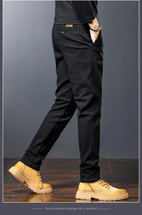 Men’s Slim Straight Stretch Twill Trousers – Smart Casual Cotton Pants