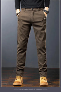 Men’s Slim Straight Stretch Twill Trousers – Smart Casual Cotton Pants