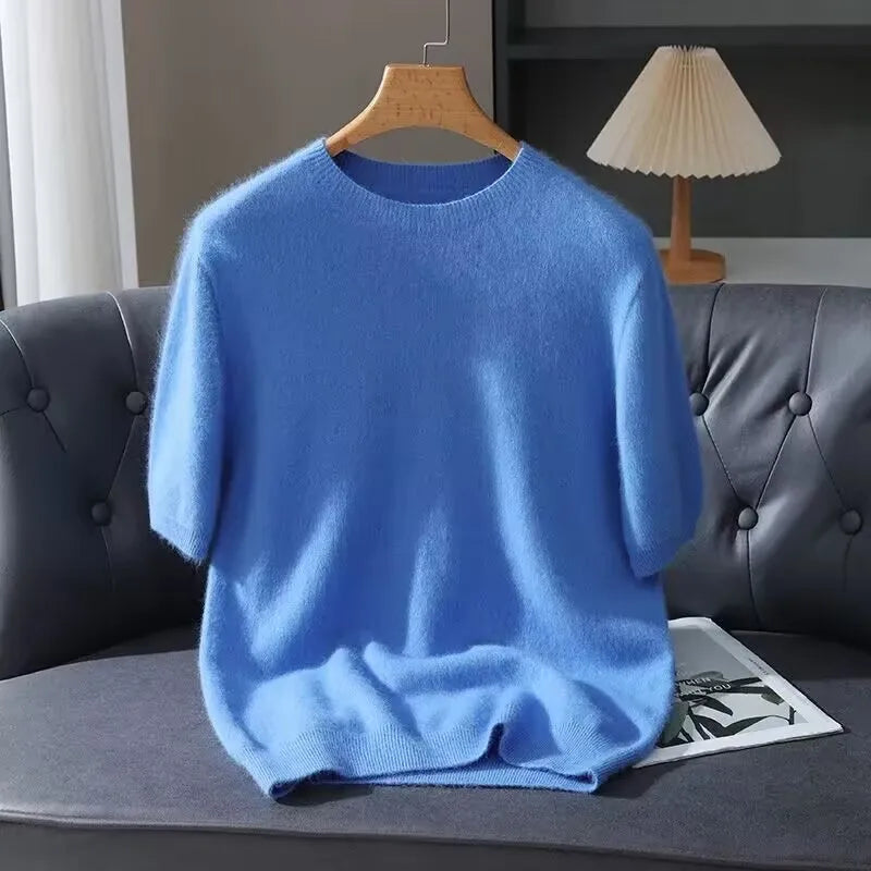 Men’s Short-Sleeve Knit Sweater - Cashmere-Feel Knit Tee