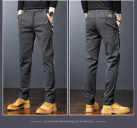 Men’s Slim Straight Stretch Twill Trousers – Smart Casual Cotton Pants