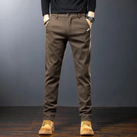 Men’s Slim Straight Stretch Twill Trousers – Smart Casual Cotton Pants