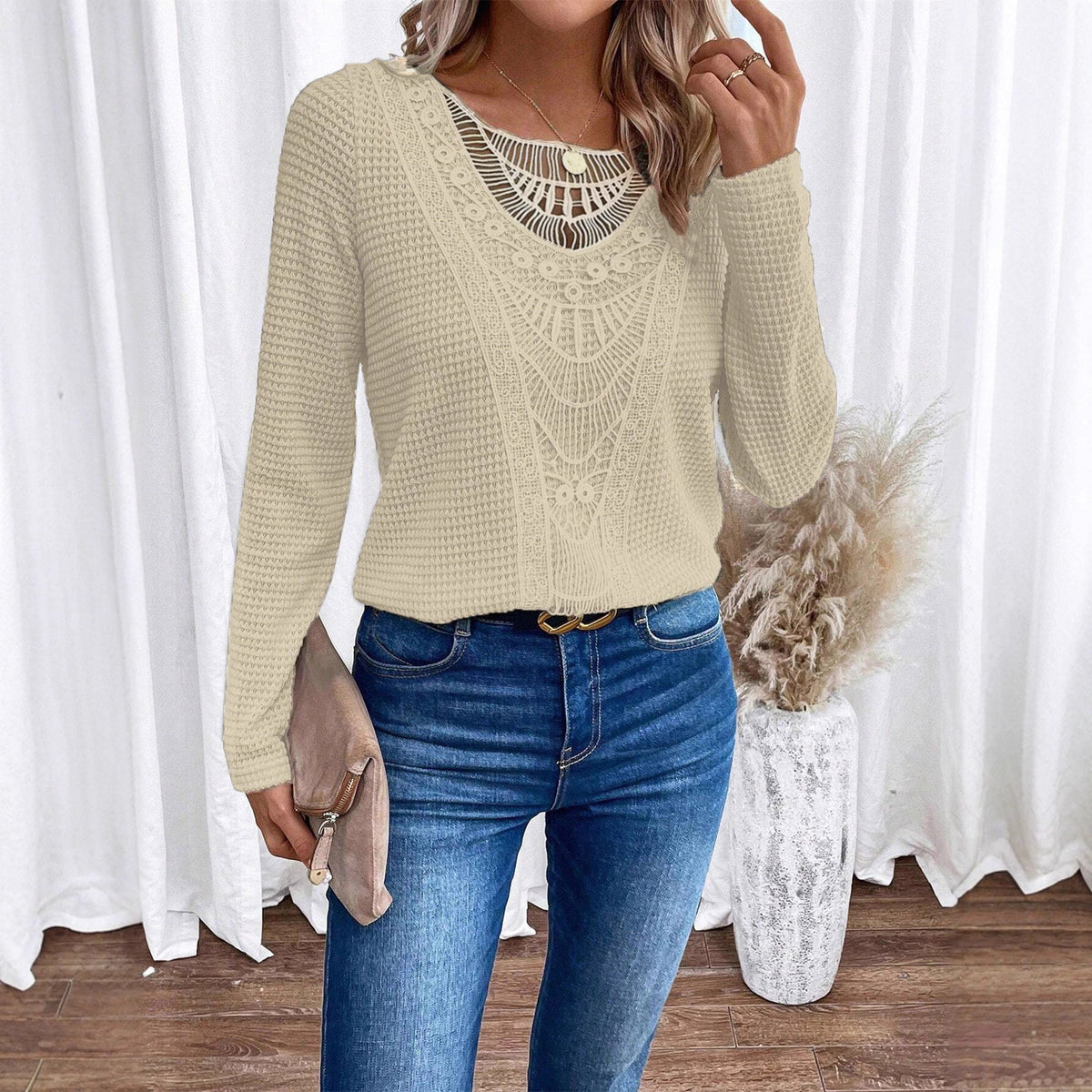 Cream Lace Knit Sweater
