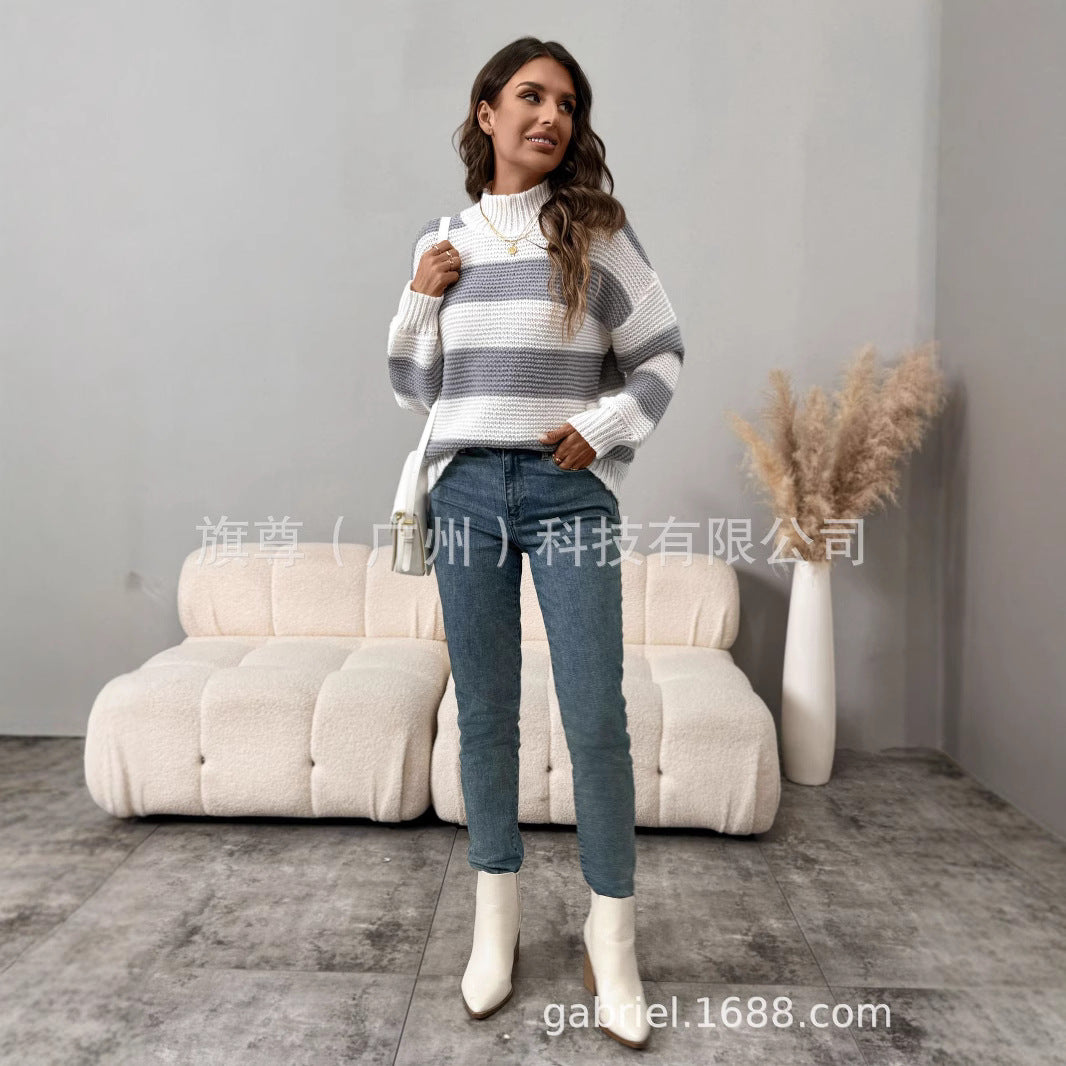 High-Neck Knit Sweater