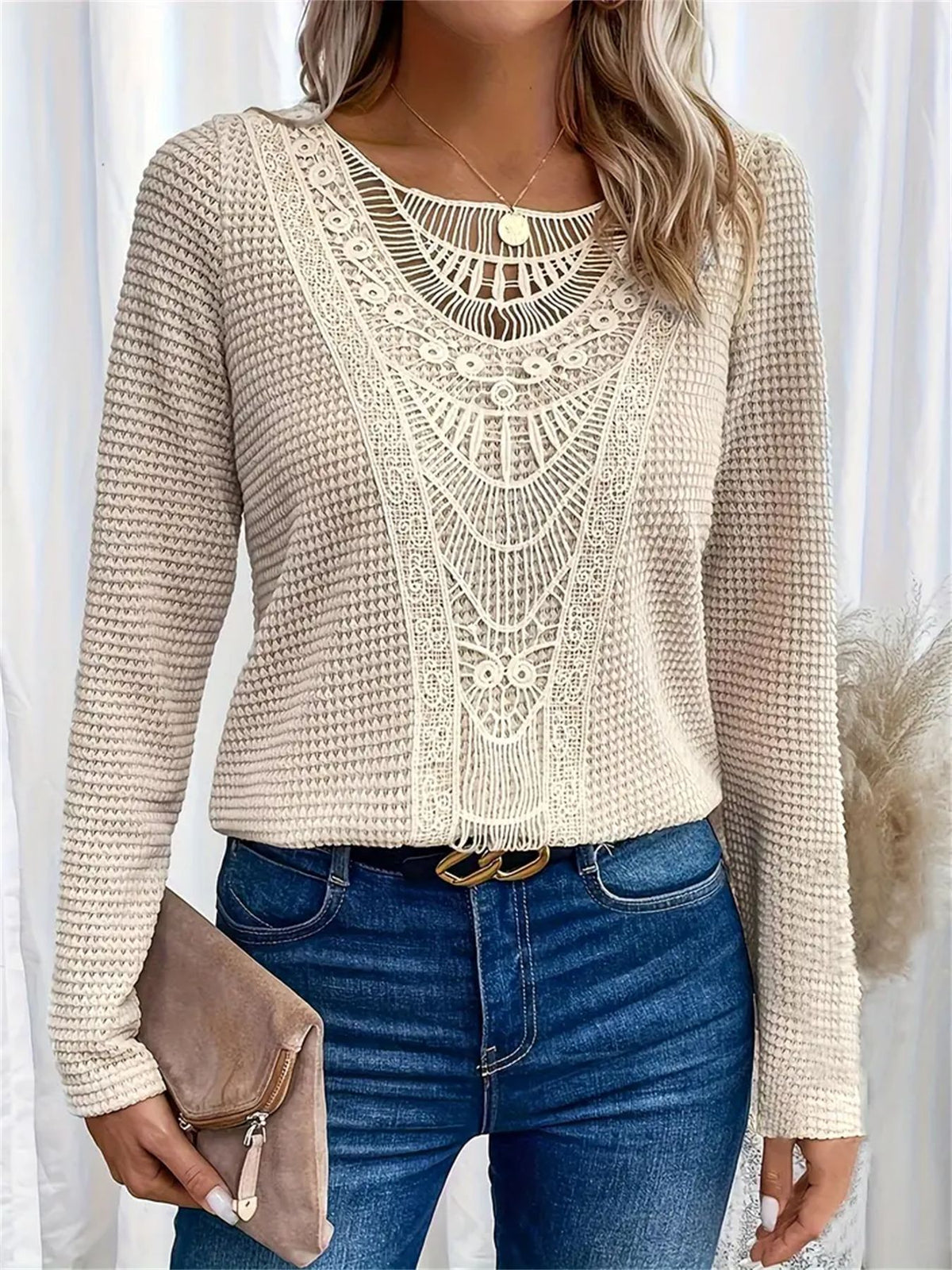 Cream Lace Knit Sweater