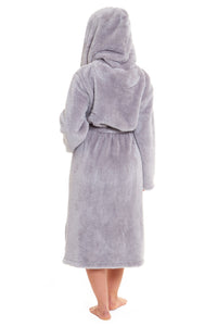 OLIVIA ROCCO Hooded Robe Women Grey Velvet Touch Fleece Luxuriously Soft Durable